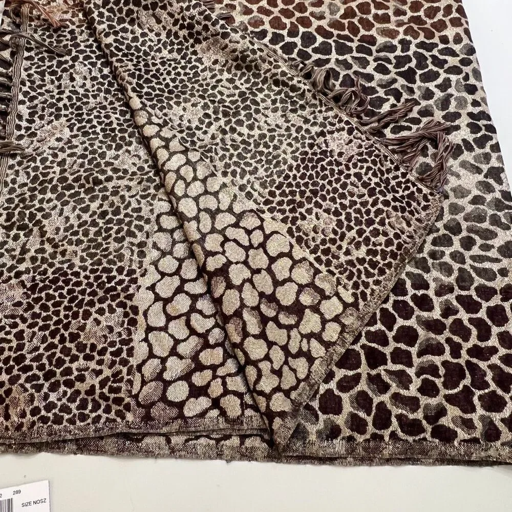 Chico's Womens Wool Blend Fringe Leopard-Print Shawl Scarf Brown 29